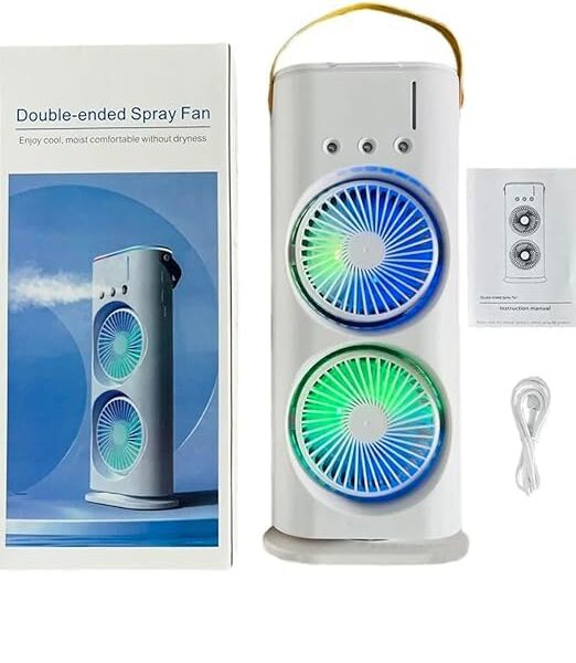 3 in 1 Double Head Led Light Water Spray Portable Ice Mist Cooling Fan Desk Humidifier DC Air Conditioners Mini Air Cooler Fan