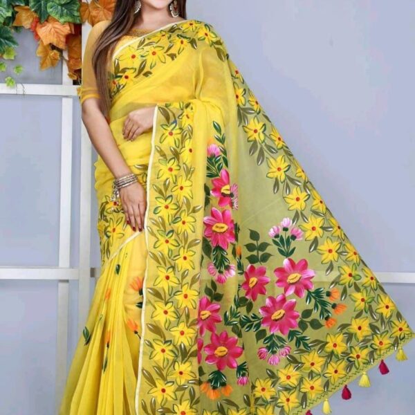 Hand Print Half Silk Saree for Women