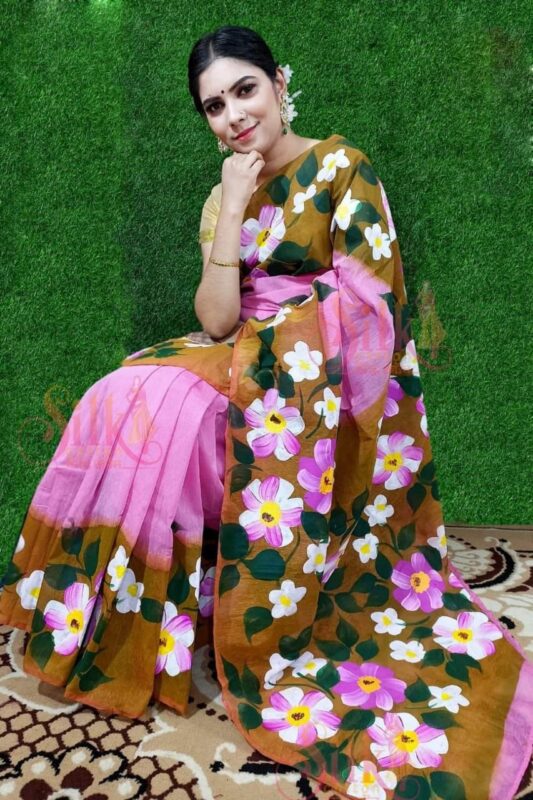 Hand Print Half Silk Saree for Women (Copy)