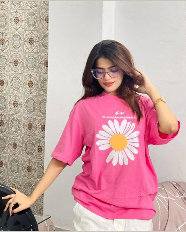 Drop Shoulder Printed Ladies T-shirt