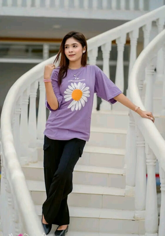 Drop Shoulder Printed Ladies T-shirt