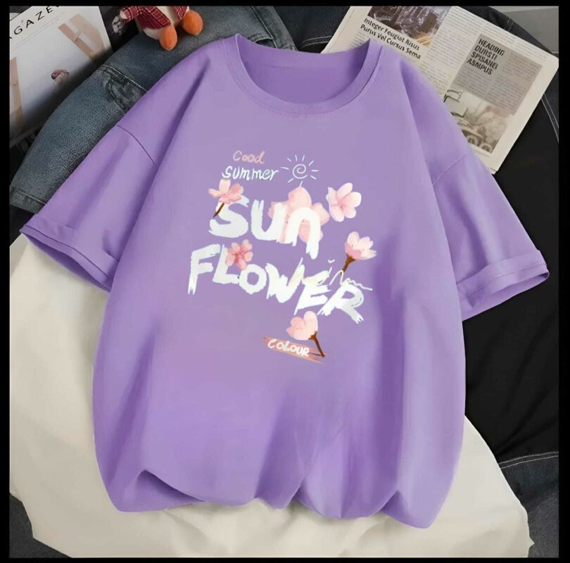 Drop Shoulder Printed Ladies T-shirt