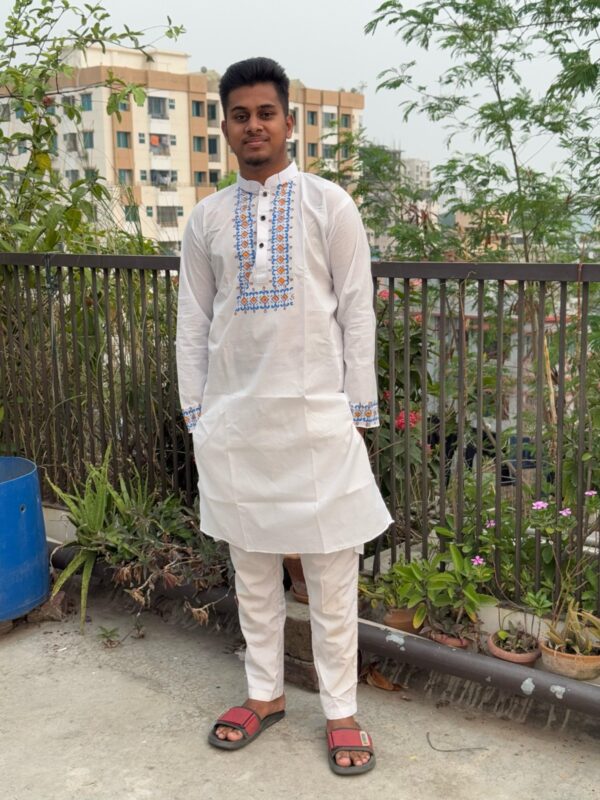 Cotton Dhupian Punjabi With Block Print At Placket/Cuff