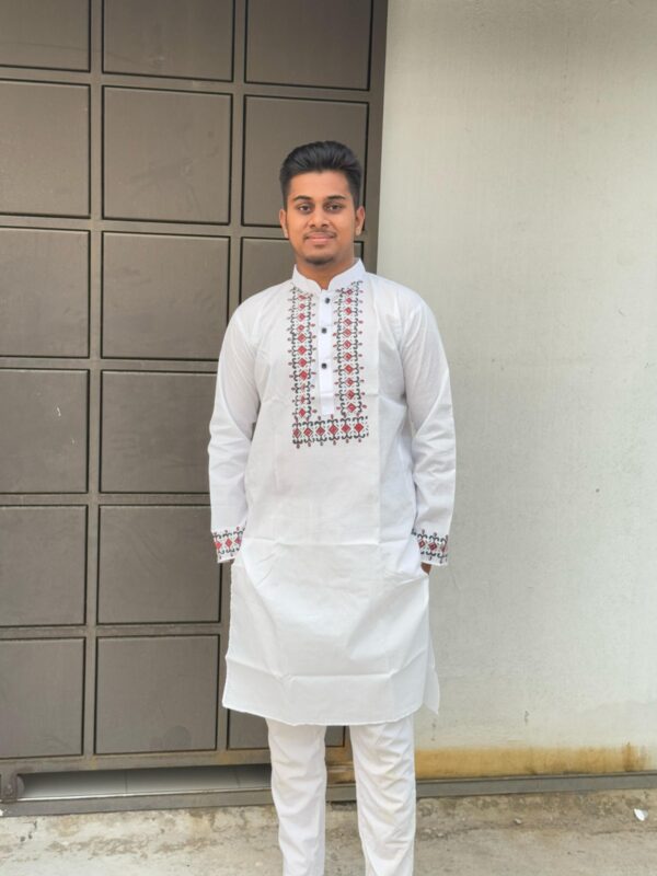 Cotton Dhupian Punjabi With Block Print At Placket/Cuff