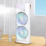 3 in 1 Double Head Led Light Water Spray Portable Ice Mist Cooling Fan Desk Humidifier DC Air Conditioners Mini Air Cooler Fan